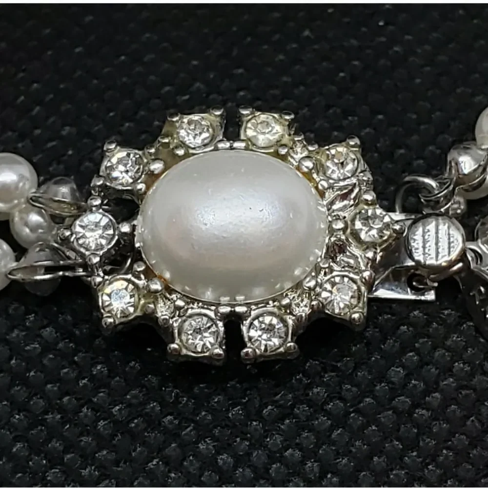 VINTAGE RMN ROMAN Triple Twisted Pearl &  Rhinestone Formal Bridal Bracelet